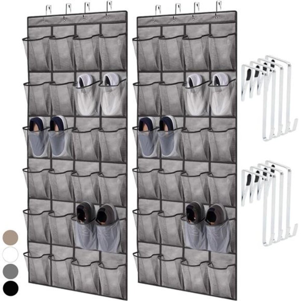 Over Door Shoe Organizer Hanging Closet Storage 24 Pocket Mesh 2 Pack Gray